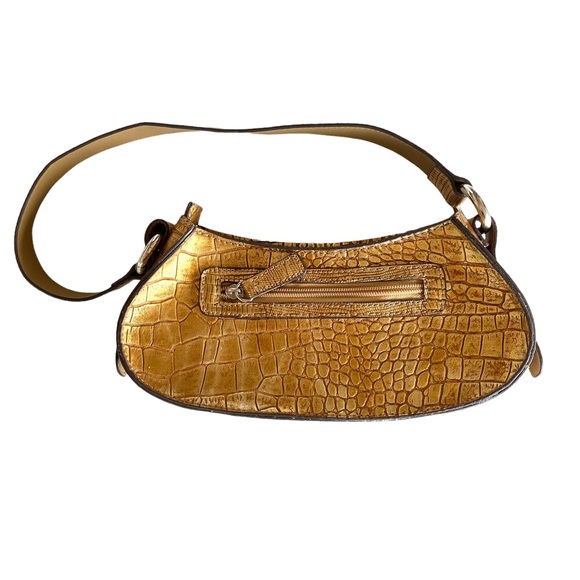 Emilie M Coppery Gold Vegan Faux Leather Simulated Crocodile Baguette Bag - Picture 6 of 8